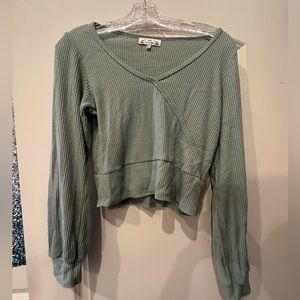 Glik’s Brand Ribbed Long Sleeve V-Neck, Size Medium, Green